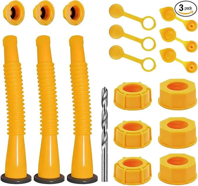 **Gas Can Spout Replacement Kit (3 Pack, Yellow) – Includes Pre-Installed Gaskets, Ready to Use Out of the Box. Compatible with 1, 2, 5, and 10 Gallon Gas Cans. Easy Installation and Convenient Fuel Pouring Solution.**