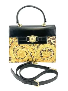 Pre-owned VERSACE Beige Tote Bags BLACK AND YELLOW SUNBURST HANDBAG