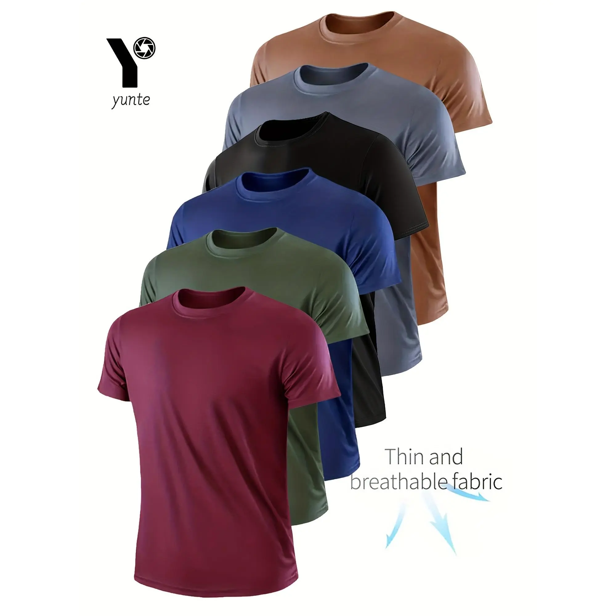 6 Pack Assorted Colors Men Crew Neck T Shirt Ultra Lightweight Quick Dry Breathable Sweat Absorbing Fitness Gym Running Tee,graphic,cowboy,casual,polyester,back,Monaco,Heavyweight,Antisocial,baggy,compression,Jack,Skellingto,sweat-wicking,ultr,com,,summer