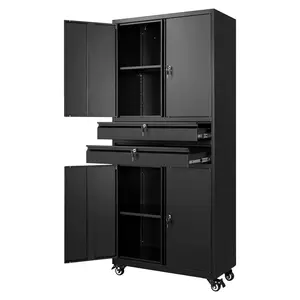 Yizosh Metal Garage Storage Cabinet with Locking Doors and Adjustable Shelves, 71" Tool Storage Cabinet with 2 Drawer for Garage,Warehouse