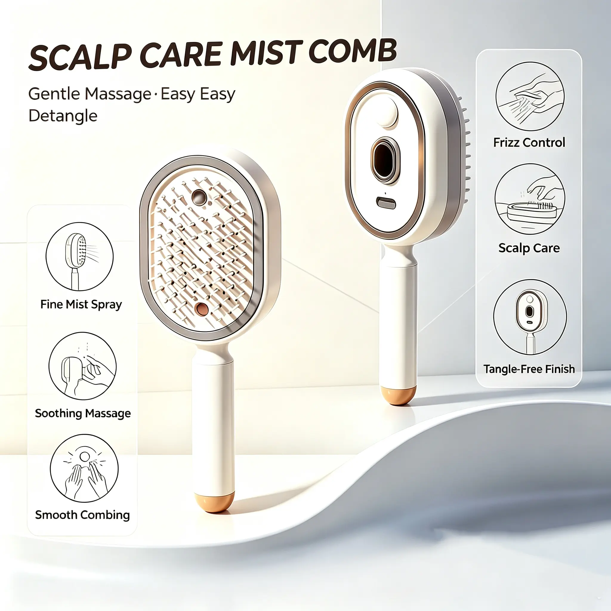 Misting Aqua Detangler Electric Hair Brush, Air Cushion Massage Comb for Wet Curly and Wavy Hair
