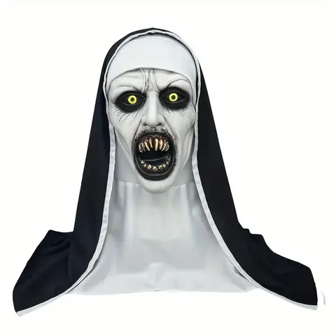 Halloween Horror Spooky Nun Mask, Synthetic Latex, Hand Washable, Street Style Costume Accessory, Perfect for Halloween Parties & Events
