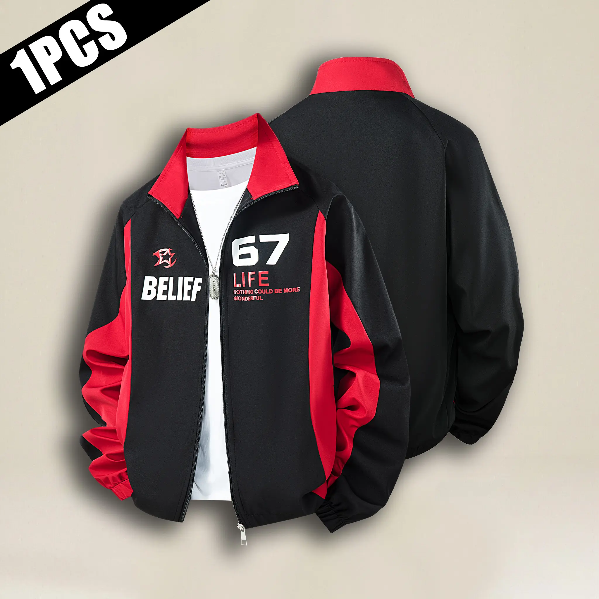 Men’s thin windproof motorcycle racing jacket/coat with embroidered fashion patterns; women can also wear it; suitable for all seasons.
