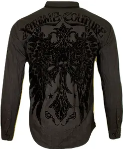 Xtreme Couture By Affliction ROYALTY CROSS WING Men's Button Down Shirt Black