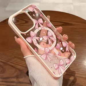 Premium Magnetic Phone Cases for iPhone11/12/13/14/15/16//17/Air/promax/Plus Pink Bow-Pattern y2k cased MagSafe Ready, Anti-Fall, Springtok and Ultra-Thin Design | Perfect for Everyday Use Protector Screen Protector Aesthetic Resistance