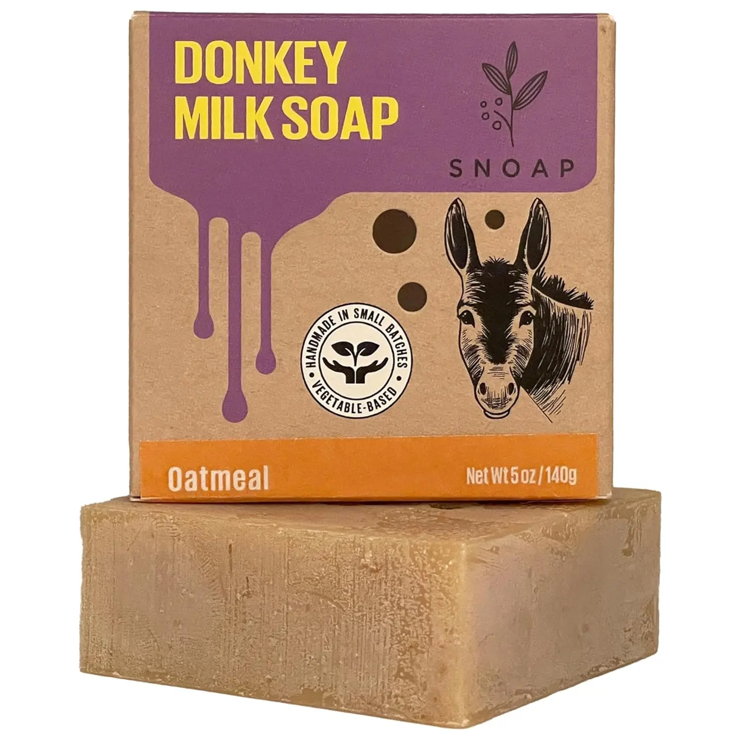 SNOAP Donkey Milk Soap Bar with Oatmeal & Honey, Natural Moisturizing Handmade Cleanser for Sensitive Skin, Organic & Cruelty-Free Body Care