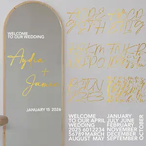 Marspark  Sheet Personalized Wedding Mirror Decal Sign Custom Welcome to Our Wedding Mirror Decal UV DTF Transfer Letter Sticker DIY Customized Bride Groom Name Letter for Bridal Shower(White, Gold)