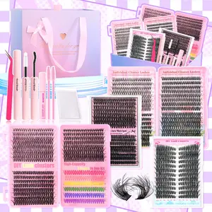 4 Styles Lash Clusters Kit 30D/40D/50D/60D/80D Volume Lashes Clusters Kit 10-18mm Cluster Eyelash Extension Kit D-Curl With Lash Bond and Seal*2, Lash Remover，Lash Tweezers,Eyelash Brush DIY at Home Easily