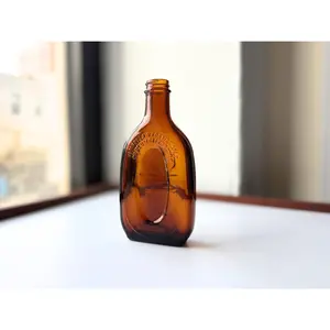 Vintage Amber Flat Scotch Bottle | Neo Deco Bar Cart Statement Glassware