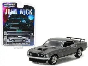 1969 Ford Mustang Boss 429 Gray Metallic with Black Stripes "John Wick" (2014) Movie 1/64 Diecast Model Car by Greenlight