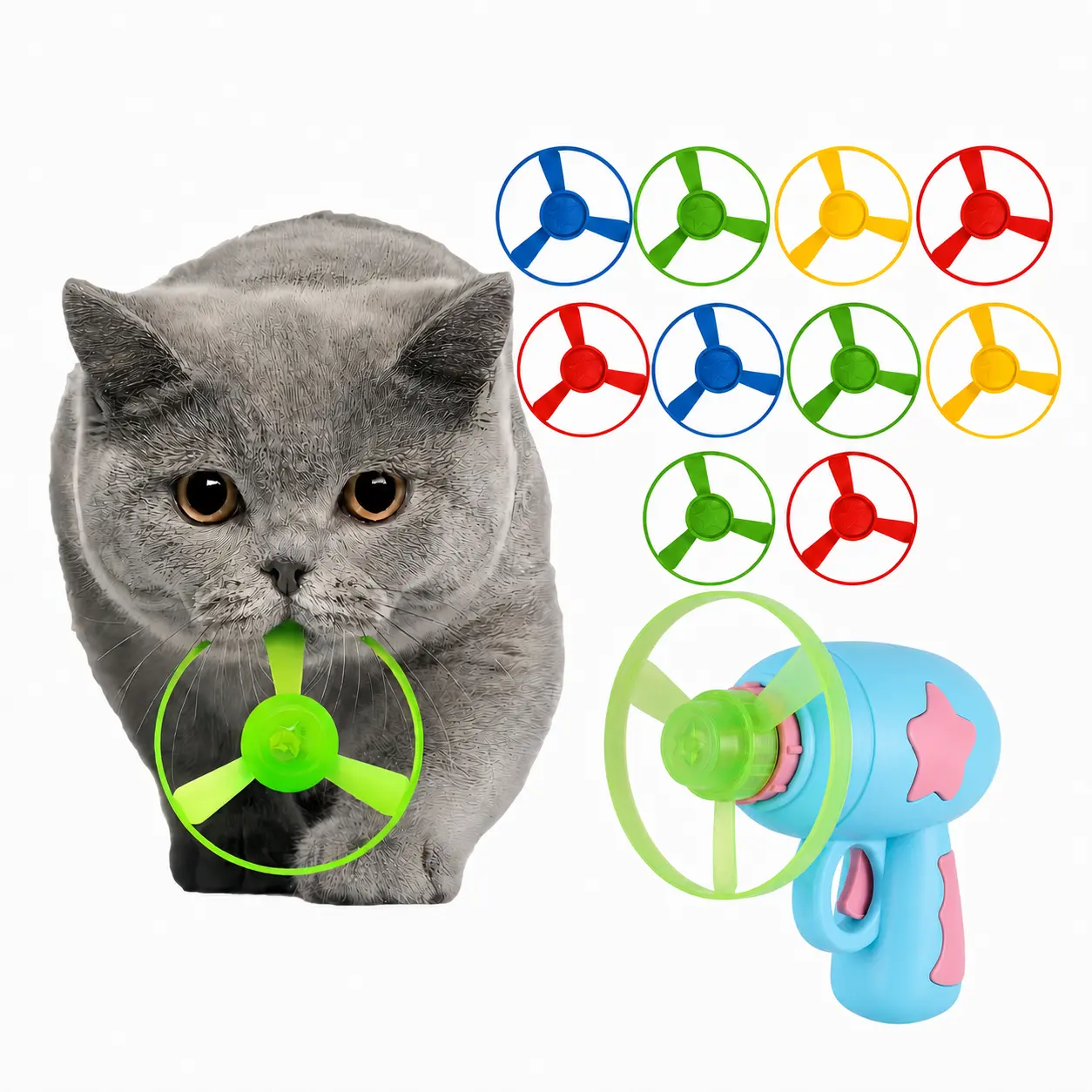 11 Pcs Cat Fetch Toy Set Launcher Gun, Flying Disc Toy, Cat Track Toy for Cat Training Hunting Chasing Interactive Cat Toys for Bored Indoor, Cute Kitten Kitty Toys, Flying Propellers For Dog and Puppy Toy Pet Supplies sohochic,back to school