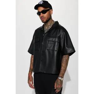 High Stepper Faux Leather Button Up Shirt - Black