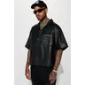 High Stepper Faux Leather Button Up Shirt - Black