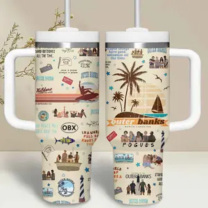 Outer Banks TV Series Tumbler 40oz with Handle, Pogues vs Kooks Aesthetic Cup, John B Sarah Cameron JJ Fan Gift, Beach Adventure Drama Mug, Coastal Vibe Travel Mug, Stainless Steel Tumbler