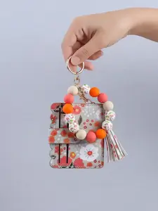 Women's RFID Blocking Trifold Wallet Keychain Coin Purse, Ditsy Floral Design, Elegant Card Holder Organizer, Daily Gift for Women