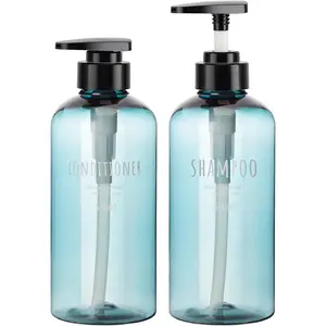 2-Pack 16.9oz Blue Shower Dispensers, Refillable PET Plastic Bottles for Shampoo, Conditioner, Body Wash and Lotion