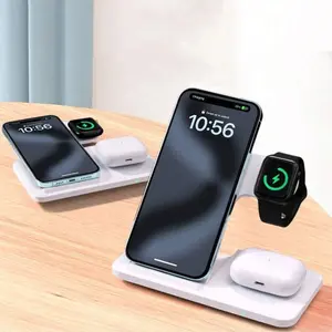Wireless Charging Station, 3 in 1 Foldable Wireless Charger Stand for iPhone 17 Pro Max 16 15 14 13 12 12 11 X, Apple Watch Ultra 10 9 8 7 SE 6 5 4 3 2, AirPods Pro 4 3 2