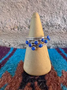Handcrafted Sterling Silver & Royal Blue Fire Opal 5 Stacker Ring Size 7.5