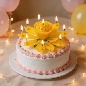 Fun birthday candle, flower-shaped, with music and automatic blooming; cake candle for birthday parties and weddings; yellow