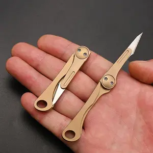 Brass Paper Cutter Knife with Replaceable Blades, Craft Knife Keychain Pendant, Outdoor Camping Hiking Edc Gift, Portable Pocket Knife, Cutting Supplies