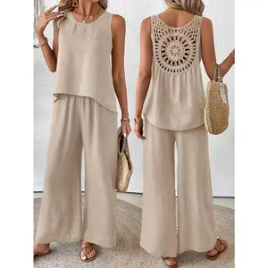 Elegant Exclusive Vacation Solid Color Sleeveless Top and Wide-Leg Pants