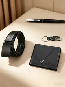 Men's Fashion PU Leather Belts Set (belt + Wallet + Pen + Keychain), Perfect Gift for Valentine's Day, Father's Day, Christmas, Birthday