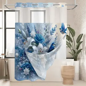 Blue Fireworks Pattern Shower Curtain,1 Count Waterproof Bathroom Curtain with 12pcs Hooks,Bathroom Home Decor Set,Multicolor Bathroom Decor Supplies for Home Hotel Salon,Bathroom Accessory