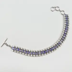 925 Sterling Sliver Tanzanite Gemstone Bracelet with Exquisite Box