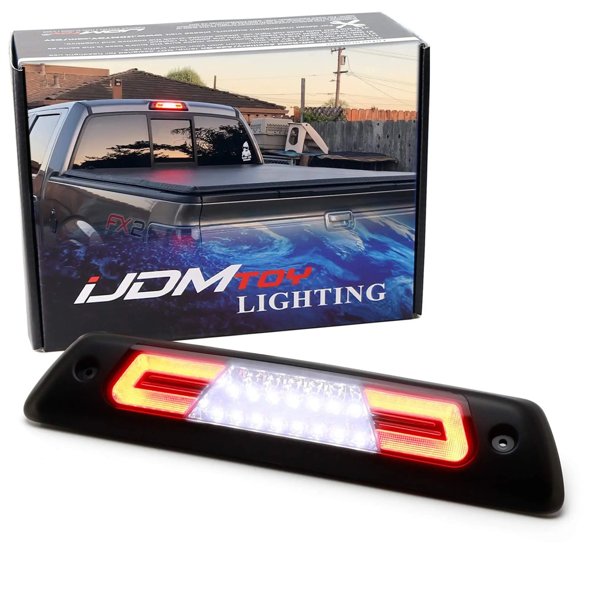 iJDMTOY Black-Out Smoked Lens C-Shape Ring Full LED High Mount Third Brake/Clearance Light Assembly For Ford 2009-2014 F150 (Excluding Raptor)