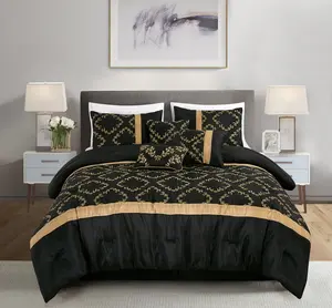 CHEZMOI COLLECTION Luxurious 7-Piece Faux Silk Floral Vine Embroidered Comforter Set Full/Queen/King/Cal King Sizes