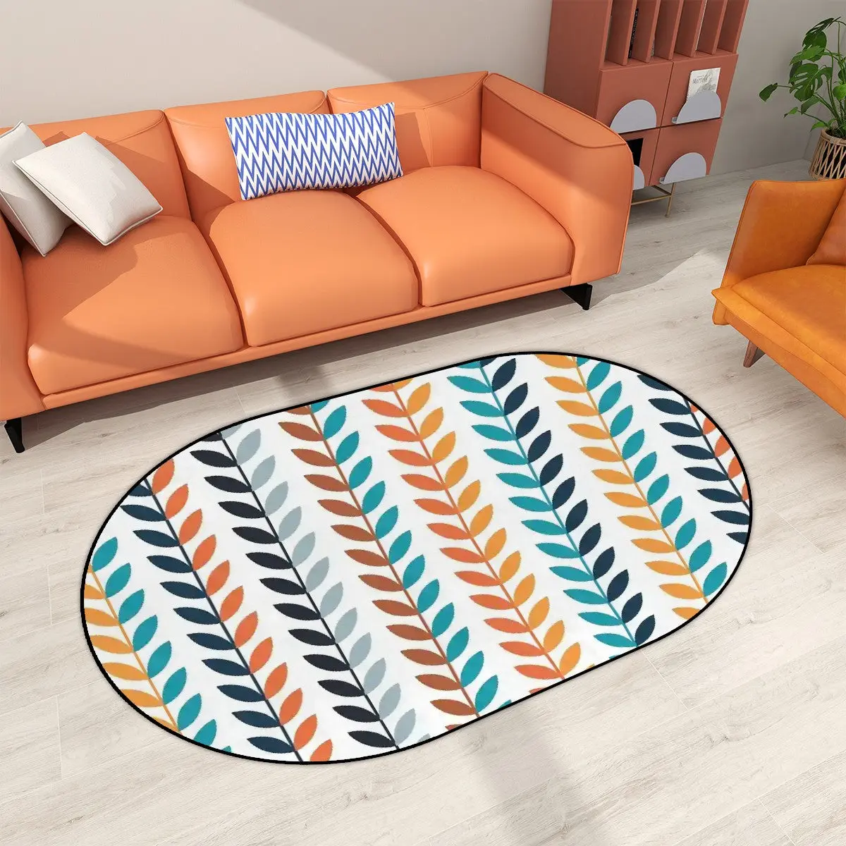Scandinavian Designed Modern Danish Nordic Flower, Mid Century Modern Oval Area Rug