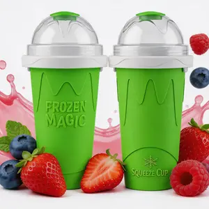 2 PCS Silicone Reusable Slushy Maker with Lid, Spoon and Straw - Quick Freeze Technology for Easy Homemade Slushies, Safe Kitchen Utensils for Kids Summervibes