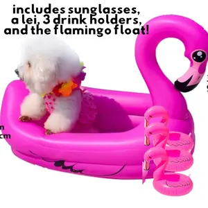 Inflatable 6-in-1 Pink Flamingo Dog Pool Float - Dog Floats for Swimming Pool for Small Dog, Puppy and Doggies
