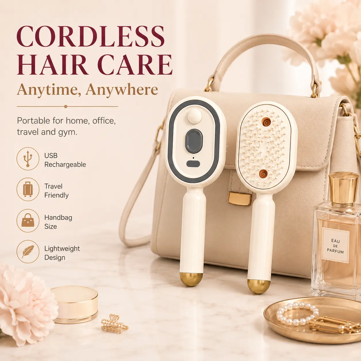 Mist Hair Brush – Cordless 2-in-1 Spray Detangling Brush with Fine Mist Hydration, Scalp Massage Function, Rechargeable Portable Hair Styling Tool for Frizz Control, Smooth & Healthy Hair Daily Care