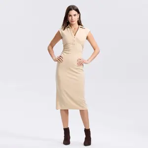 Women's Short Sleeve Midi Bodycon Dress - A New Day Irish Cream S