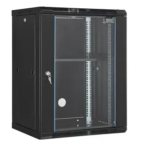 15U Wall Mount Network Server Rack Cabinet Enclosure With 18'' Glass Door And Lock, 19-Inch Rack Compatible, Ventilated Steel Enclosure, Adjustable Rails, Cable Management, Front Door Security, Side Panels, Toolless Assembly