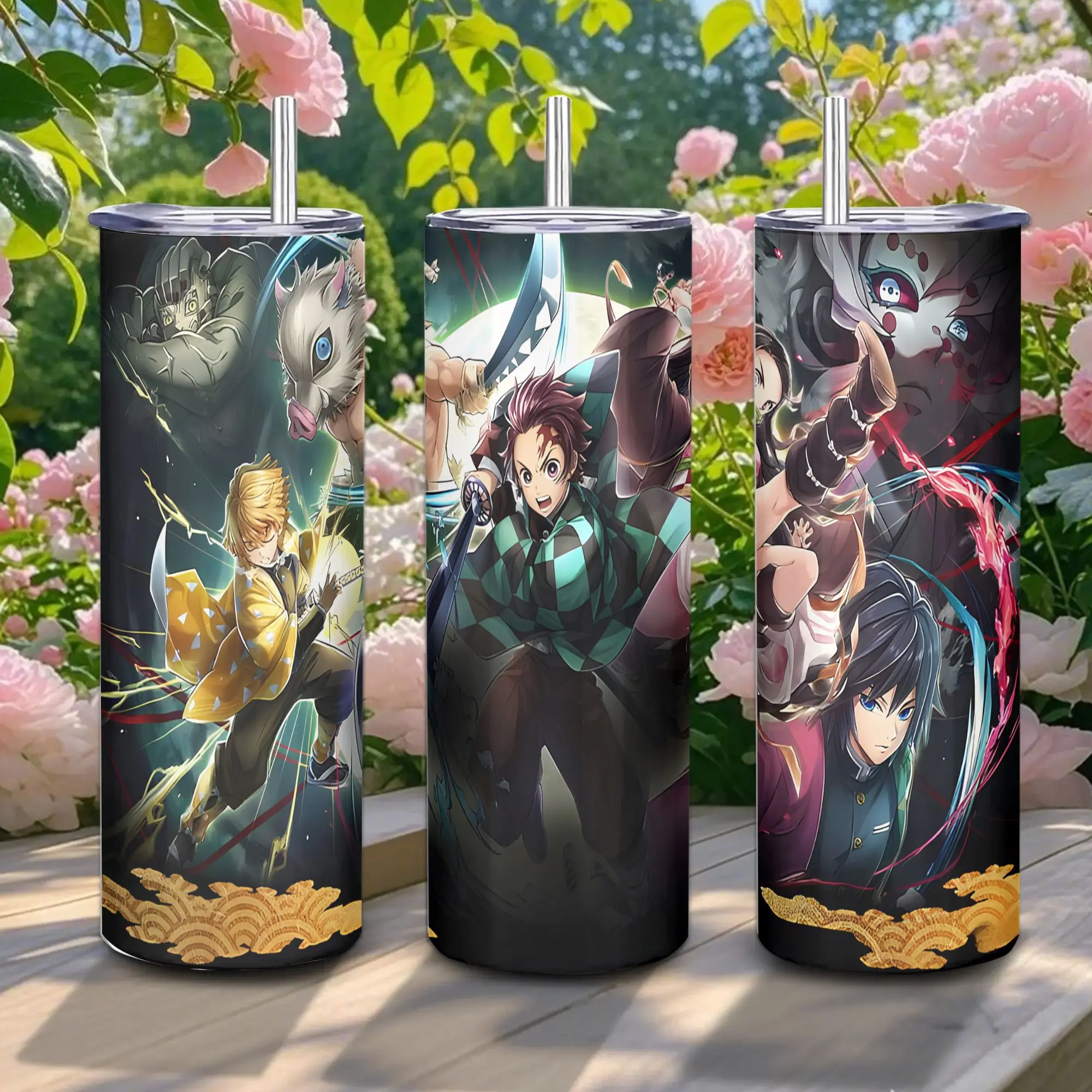 20oz-3 Demon Slayer Pattern Stainless Steel Vacuum Flask, Lightweight Insulated Cup with Straw, Coffee Drinkware for Home-Office Use, Portable Boyfriend Gift