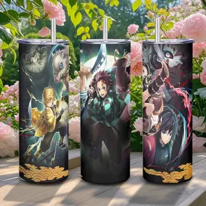 Demon Slayer Pattern 20oz Stainless Steel Tumbler with Straw Insulated Water Bottle for Home Office School Boyfriend Gift Drinkware Summer Cool Bottle Portable Straw