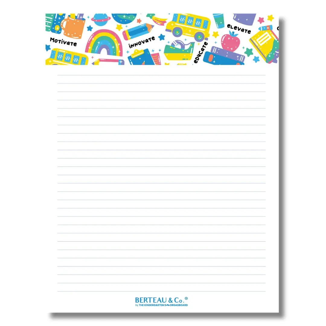 BERTEAU Co. Notepad - Lined Paper with Colorful Design and Inspirational Themes