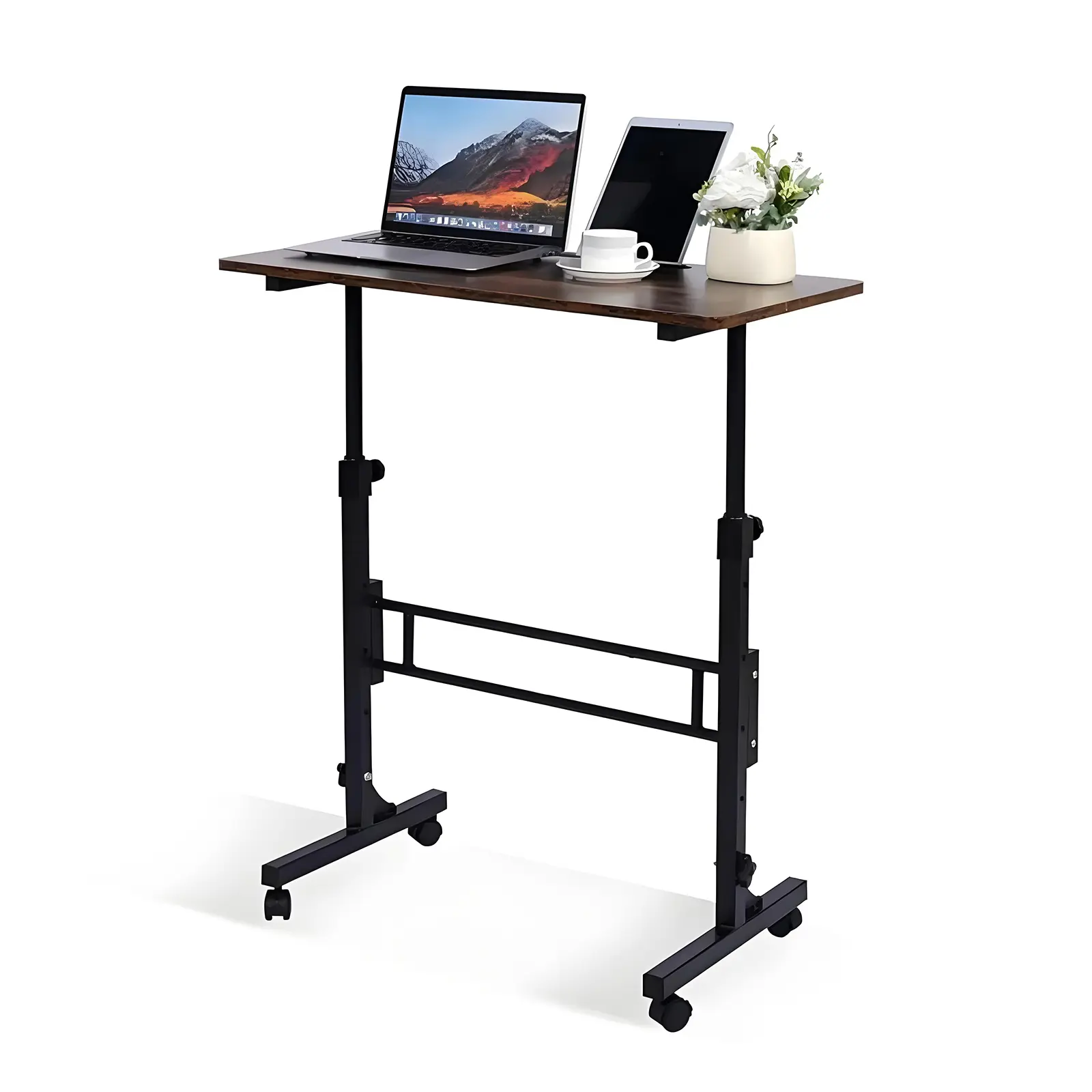 Adjustable Portable Mobile Standing Desk - 80x40cm (31.5x16in) Steel Frame, Home Office Furniture, Laptop Stand Computer Accessory