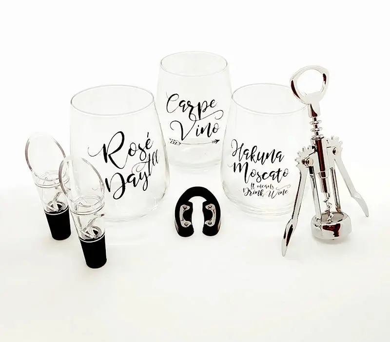 17oz Personalized Acrylic Stemless Wine Glass Set - 7-Piece Custom Engraved, Bottle-Friendly Kitchen Drinkware, Perfect Gift for Her