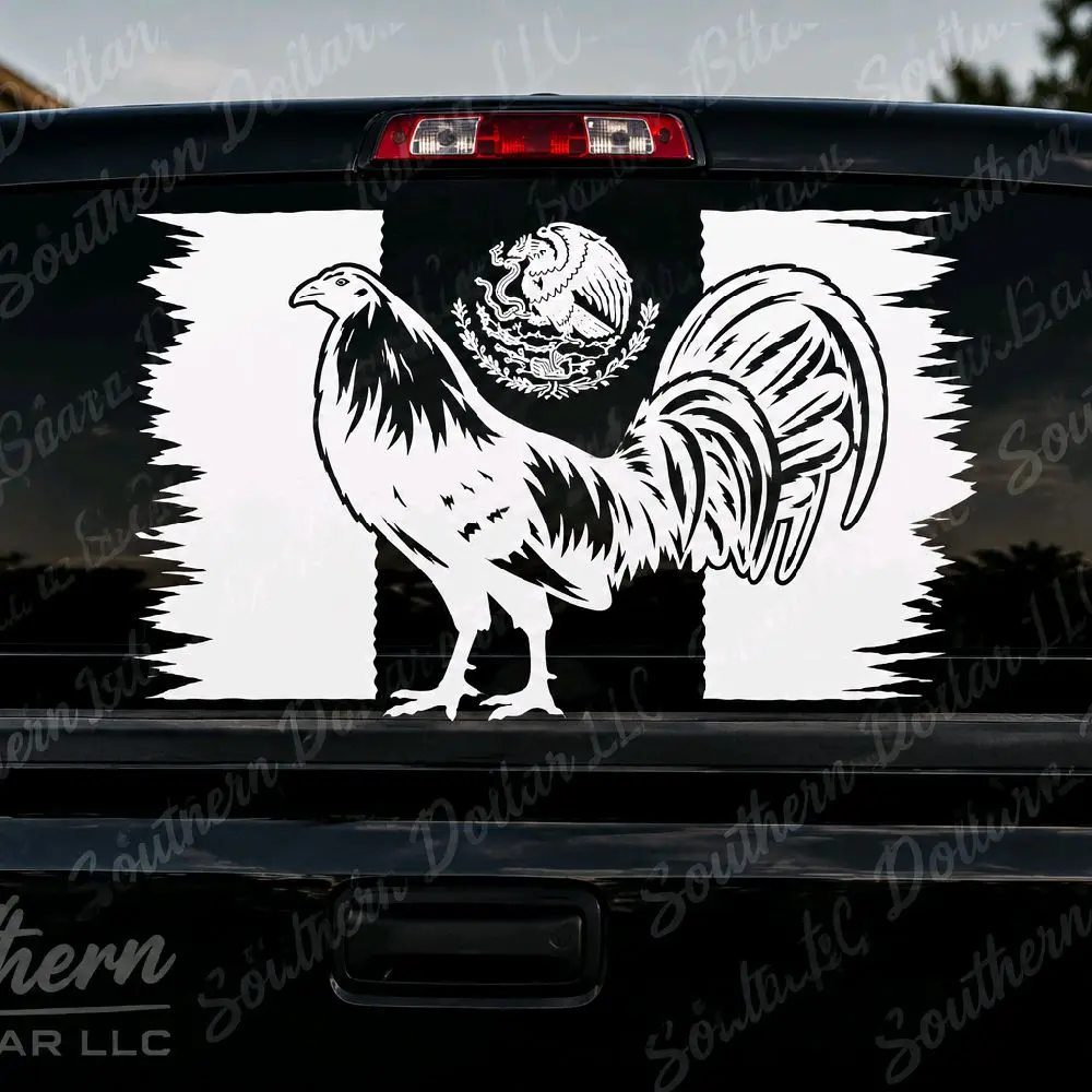 Grey Gamefowl Mexican Flag Decal, Durable Vinyl Sticker for Cars, Laptops, Water Bottles
