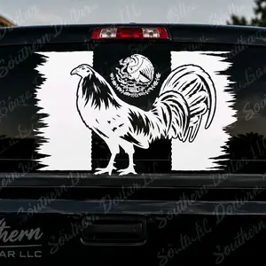 Grey Gamefowl Mexican Flag Decal, Durable Vinyl Sticker for Cars, Laptops, Water Bottles