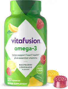 Vitafusion Omega-3 Gummy Vitamins Berry Lemonade Flavor 120 Count for 60 Day Supply with EPA/DHA Vitamins A C D E No Gluten No Dairy No Artificial Sweeteners Optimum Heart Health Support Healthcare Syrup