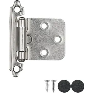 1/2 Inch Overlay Cabinet Door Hinges Satin Nickel, 10 Pack 5 Pairs Flush  Mount Cupboard Self-Closing Kitchen Cabinet Hinges, CH200-SN-P10
