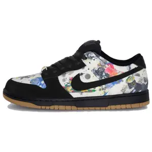 Nike Dunk Low SB 'Rammellzee' x Supreme Men's All Seasons White Leather Upper Red Black Accents Graffiti Design Lightweight Cushioning