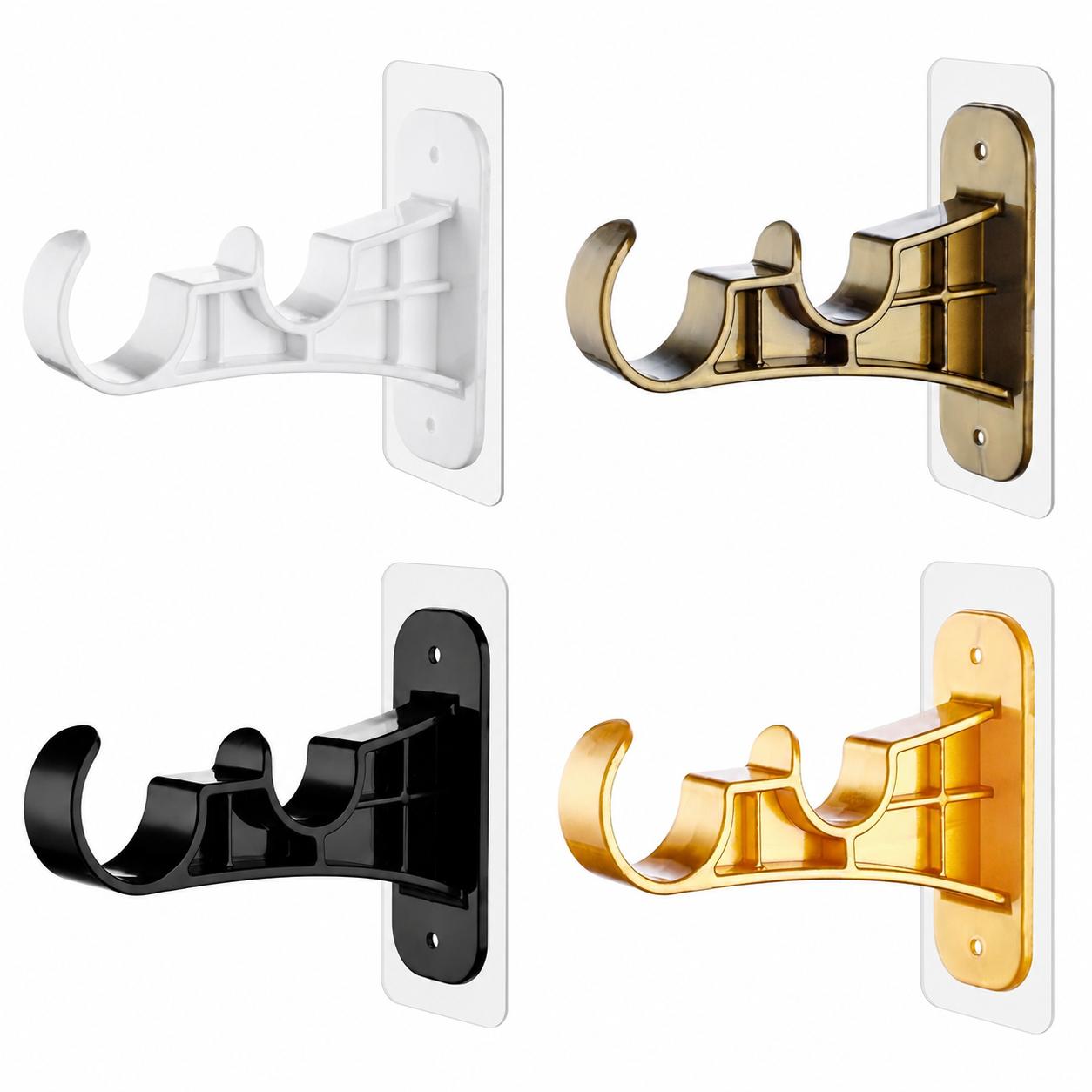 6-Pack No-Drill Double Curtain Rod Brackets, Self-Adhesive Nail-Free Rod Holders, Easy Install Interior Decoration Accessories for Bathroom, Renter-Friendly College Dorm Essentials, Back to School, Curtain Rod Holders