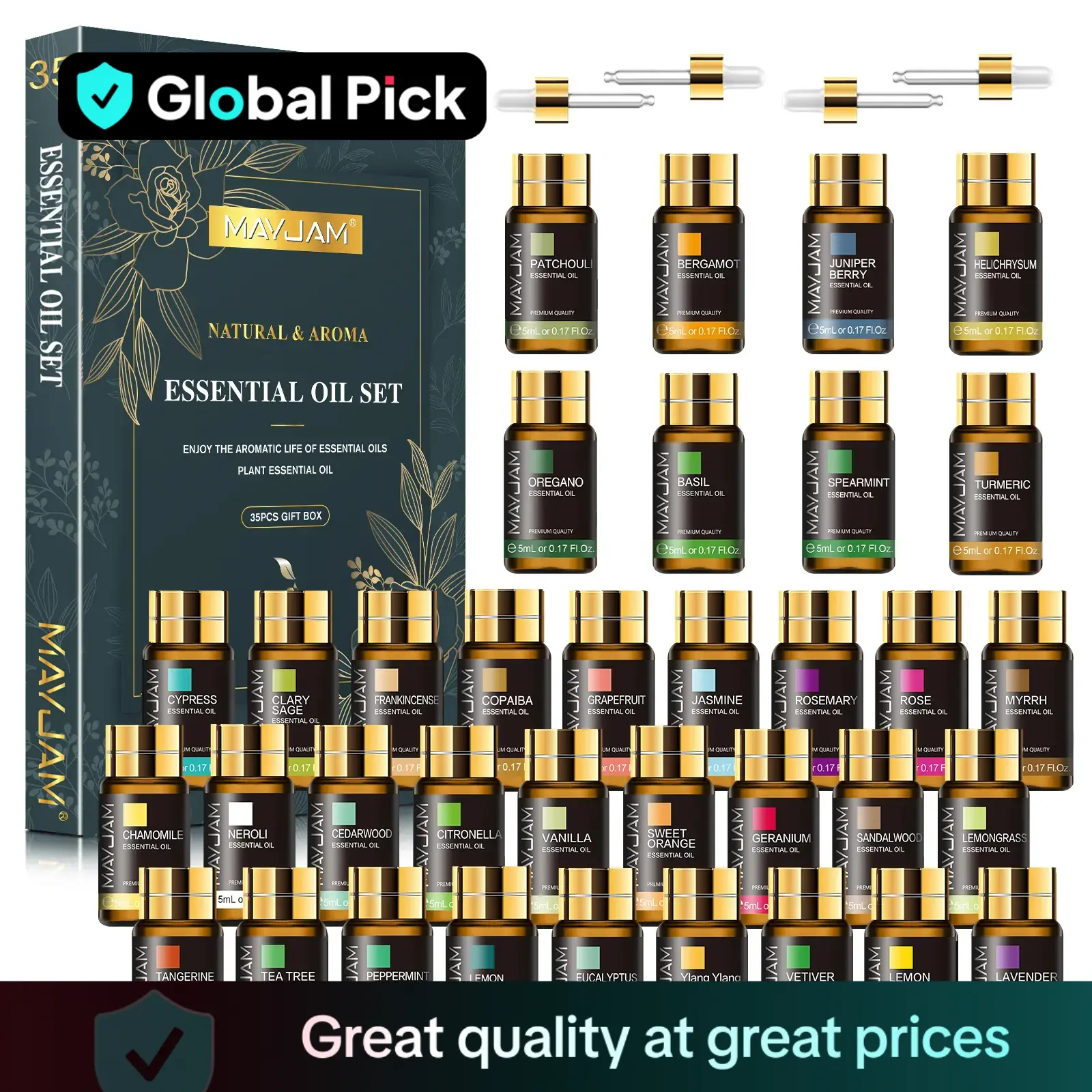 Natural Essential Oil Set, 35pcs/set Aromatherapy Essential Oil for Diffuser Humidifier Massage Soap Candle Making, Home Fragrance for Living Room Bed