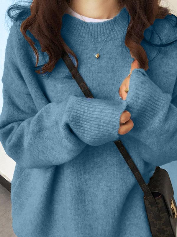 Women's Solid Drop Shoulder Long Sleeve Sweater Casual Fit Fashion Round Neck Pullover, for Fall & Winter, Women's Knitwear for Daily Wear, Gifts For Women