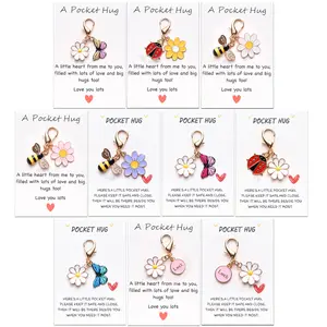 10-Pack Pocket Hug Card Keychain Set with Inspirational Card for Encouragement, Anxiety Relief, and Emotional Support-Inspirational Keepsakes for Friends, Family, Children, and Loved Ones (Insect, Daisy, Heart Keychain)